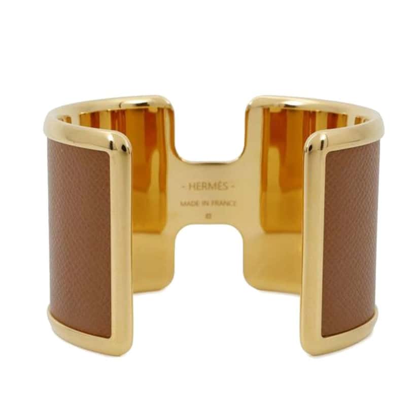 Hermès Gold Plated Epsom Olympe Cuff Bracelet Gold Metal Good condition - Inside View
