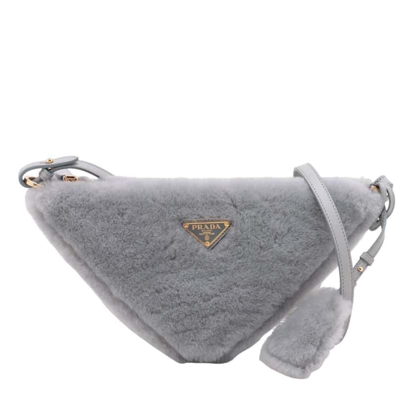 Prada Mini Shearling Triangle Satchel Grey Very good condition - Front View