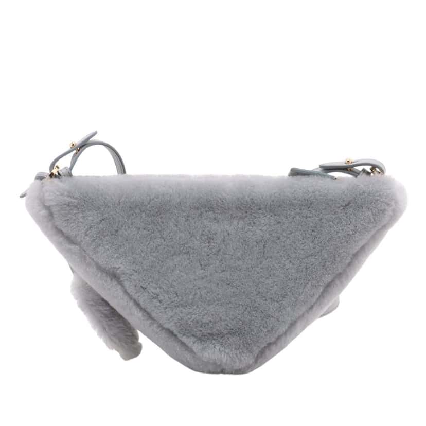 Prada Mini Shearling Triangle Satchel Grey Very good condition - Back View