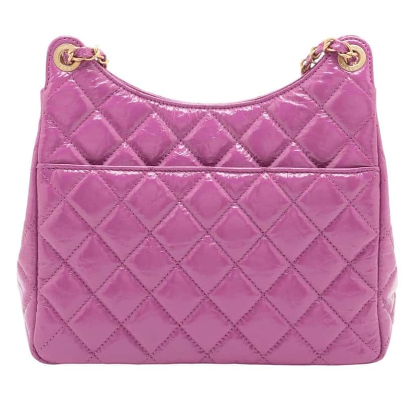 Chanel Medium Shiny Crumpled Calfskin Wavy CC Hobo Purple Leather Very good condition - Back View