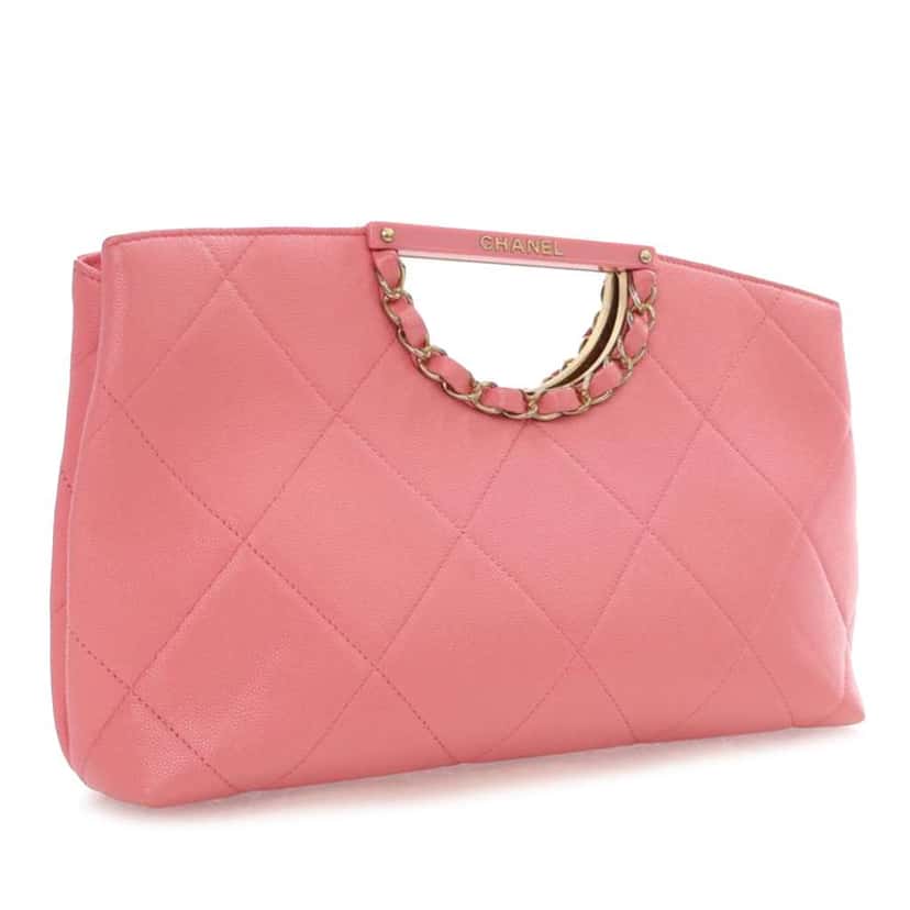 Chanel Quilted Caviar A Real Catch Clutch Pink Leather Good condition - Back View