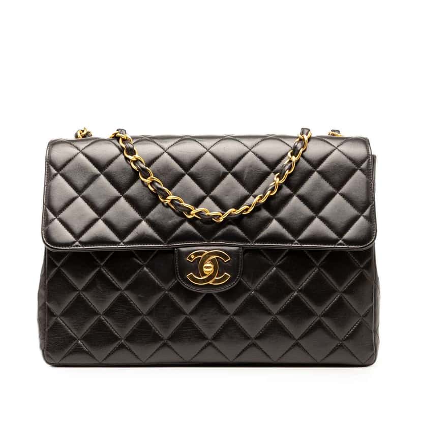 Chanel Jumbo Classic Lambskin Single Flap Black Leather Good condition - Front View
