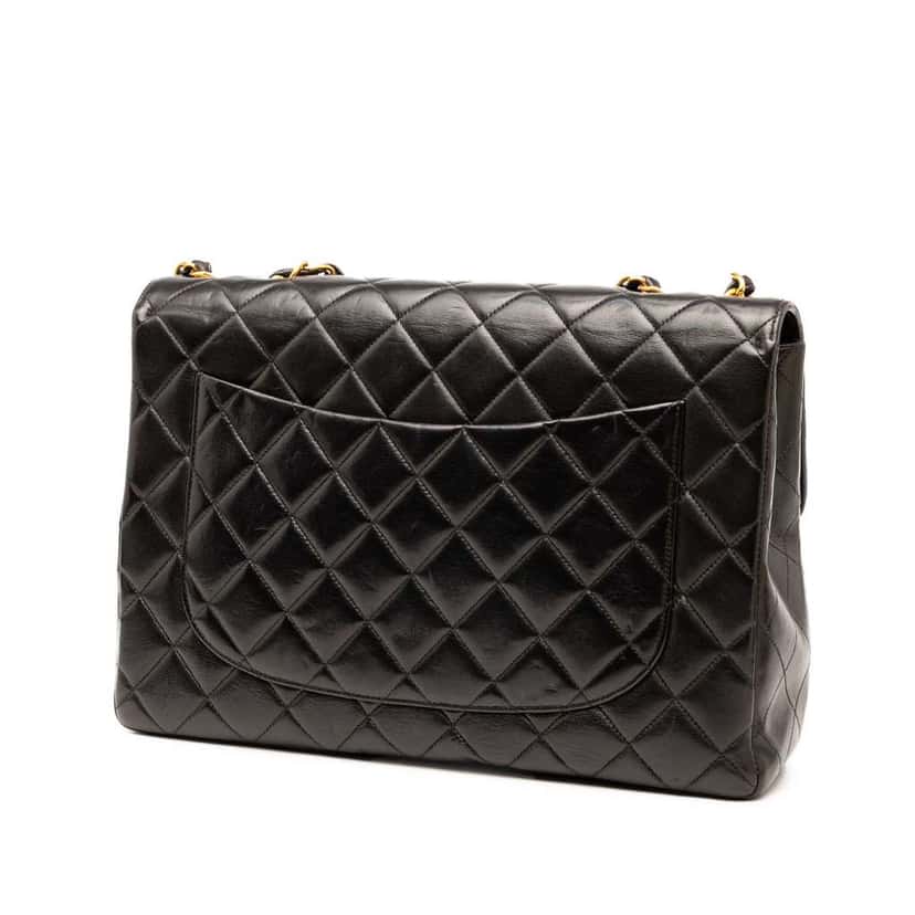 Chanel Jumbo Classic Lambskin Single Flap Black Leather Good condition - Back View