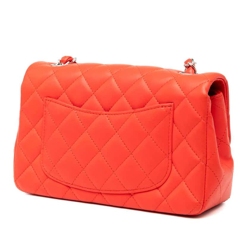 Chanel Mini Rectangular Classic Lambskin Single Flap Red Leather Good condition - Back View