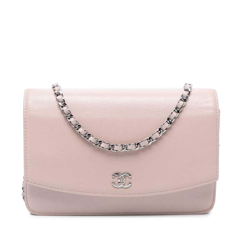 Chanel CC Caviar Sevruga Wallet On Chain Pink Leather Good condition - Front View