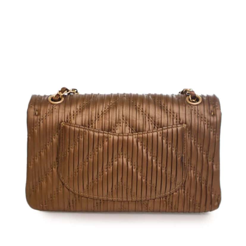 Chanel Medium Classic Chevron Calfskin Pleated Double Flap Brown Leather Good condition - Back View
