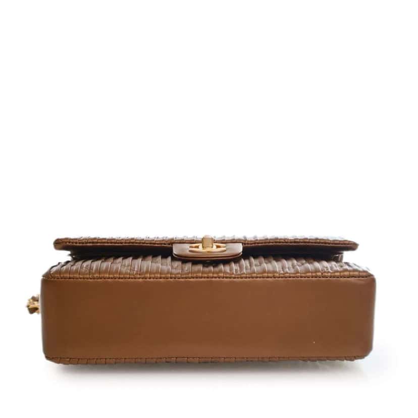 Chanel Medium Classic Chevron Calfskin Pleated Double Flap Brown Leather Good condition - Inside View