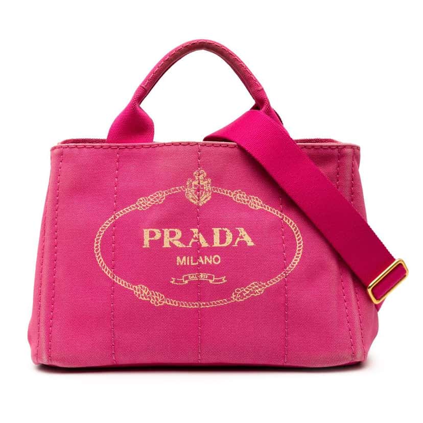 Prada Small Canvas Canapa Logo Satchel Pink Canvas Good condition - Front View