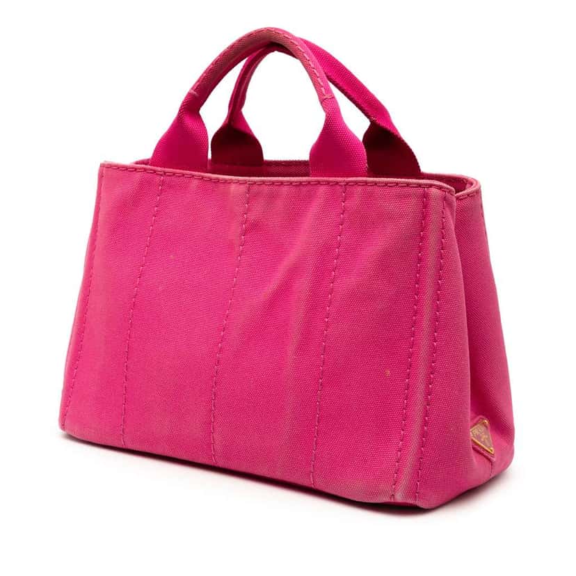 Prada Small Canvas Canapa Logo Satchel Pink Canvas Good condition - Back View