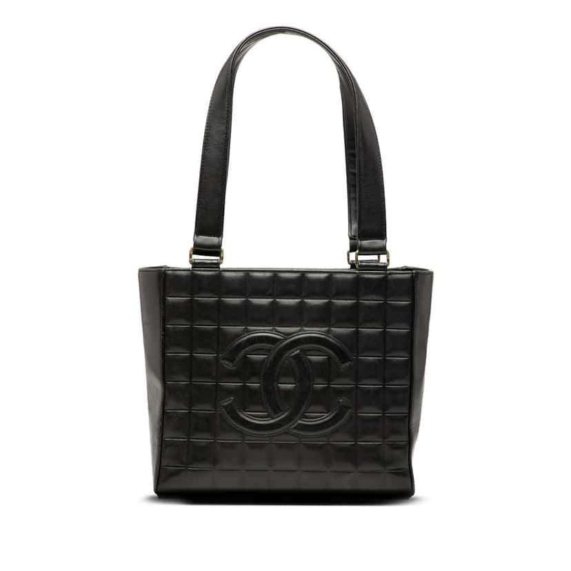 Chanel CC Choco Bar Lambskin Tote Black Leather Good condition - Front View