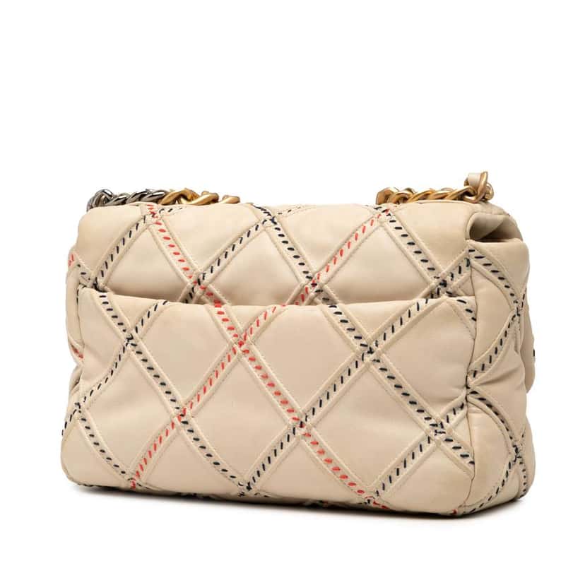Chanel Medium Lambskin Stitched 19 Flap Brown Leather Good condition - Back View