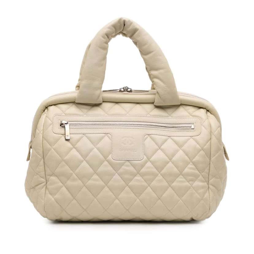 Chanel Quilted Caviar Coco Cocoon Bowler Bag White Leather Very good condition - Front View