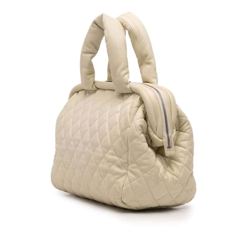 Chanel Quilted Caviar Coco Cocoon Bowler Bag White Leather Very good condition - Back View