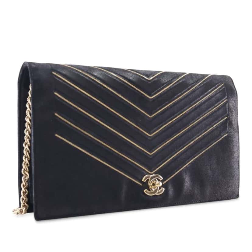 Chanel Chevron Nubuck Micro Chain Embellished Flap Black Leather Good condition - Back View