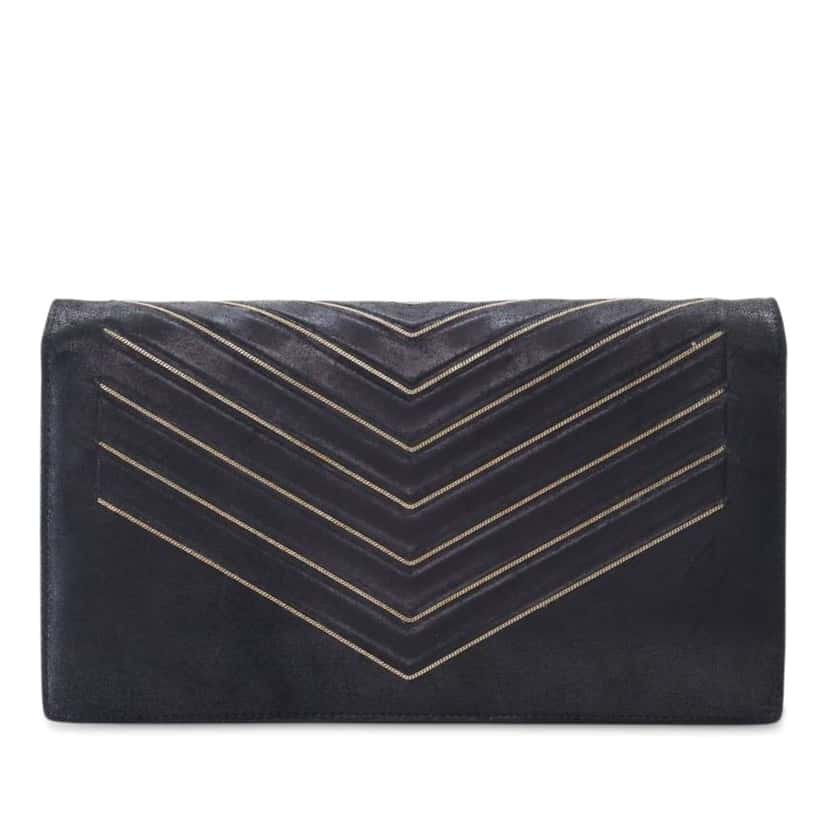 Chanel Chevron Nubuck Micro Chain Embellished Flap Black Leather Good condition - Inside View