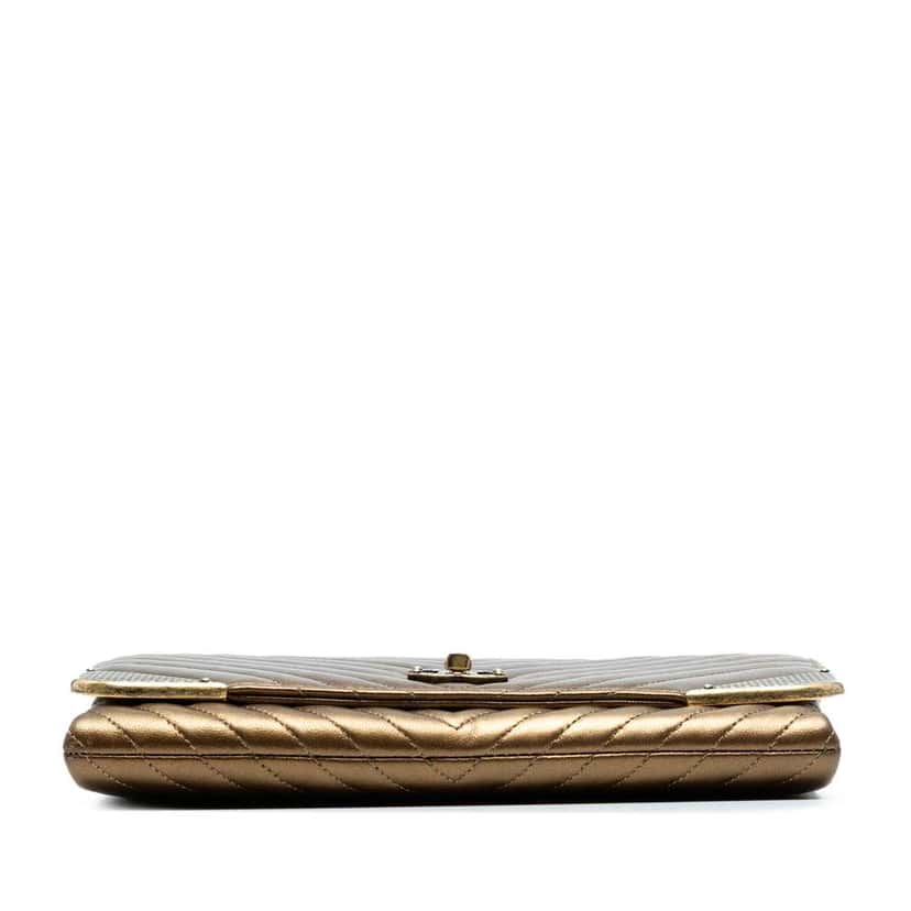 Chanel Calfskin Chevron Rock The Corner Flap Brown Leather Good condition - Inside View