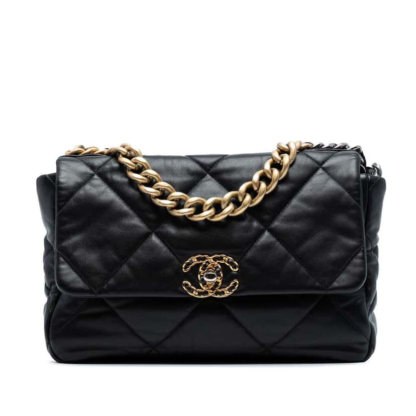 Chanel Large Lambskin 19 Flap Black Leather Good condition - Front View