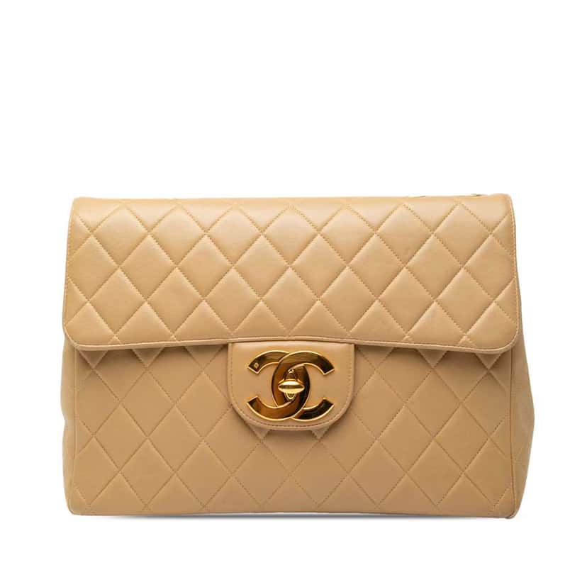 Chanel Jumbo XL Classic Lambskin Single Flap Brown Leather Good condition - Front View