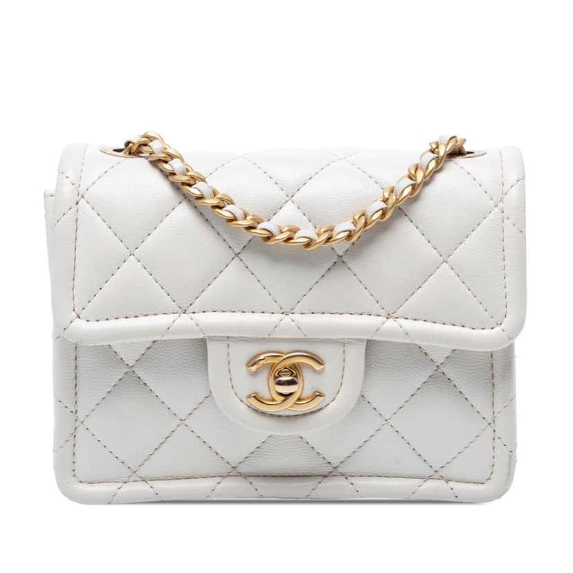 Chanel Mini Quilted Caviar Sweet Classic Flap White Leather Very good condition - Front View