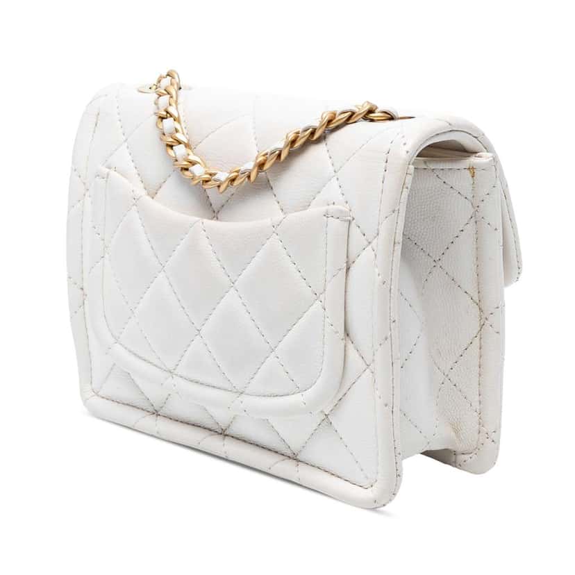 Chanel Mini Quilted Caviar Sweet Classic Flap White Leather Very good condition - Back View