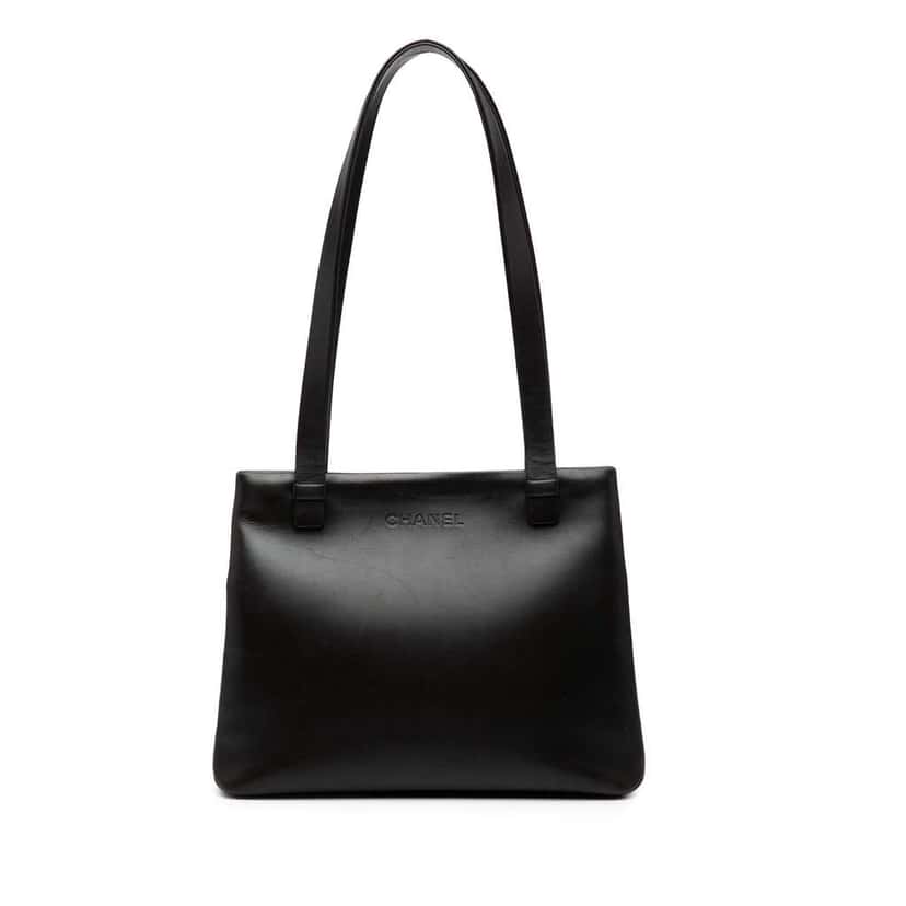 Chanel Small Calfskin Logo Shoulder Bag Black Leather Good condition - Front View