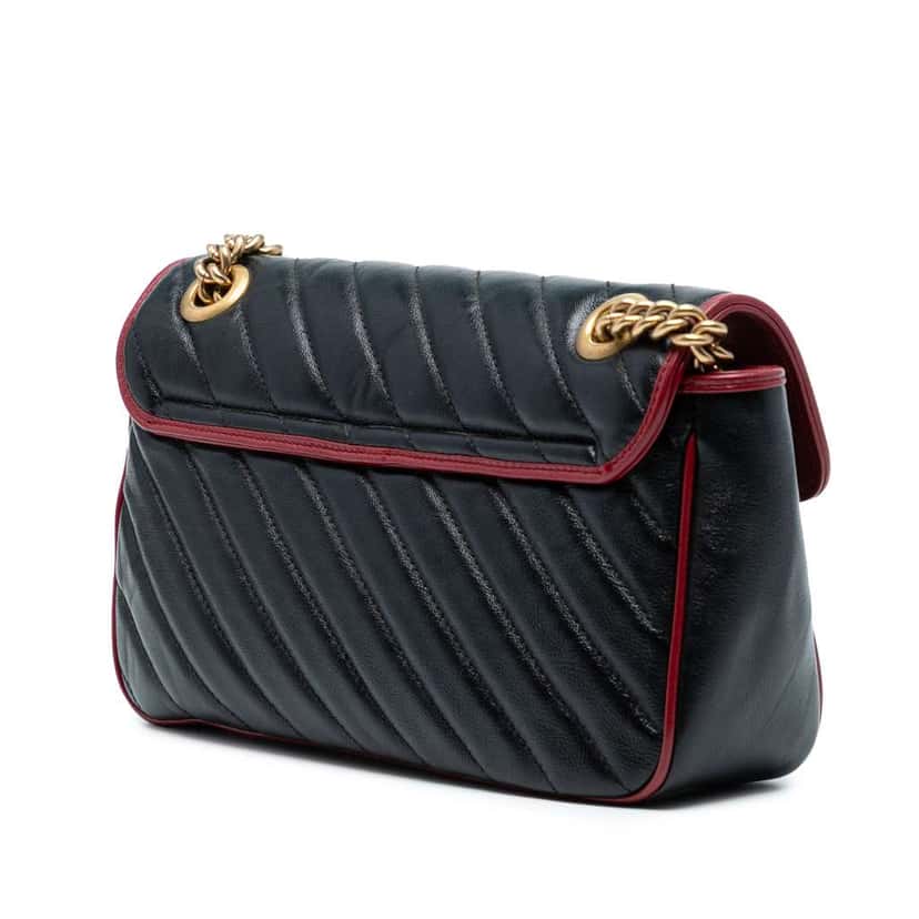 Gucci Medium GG Marmont Matelasse Diagonal Leather Torchon Shoulder Bag Black Leather Good condition - Back View