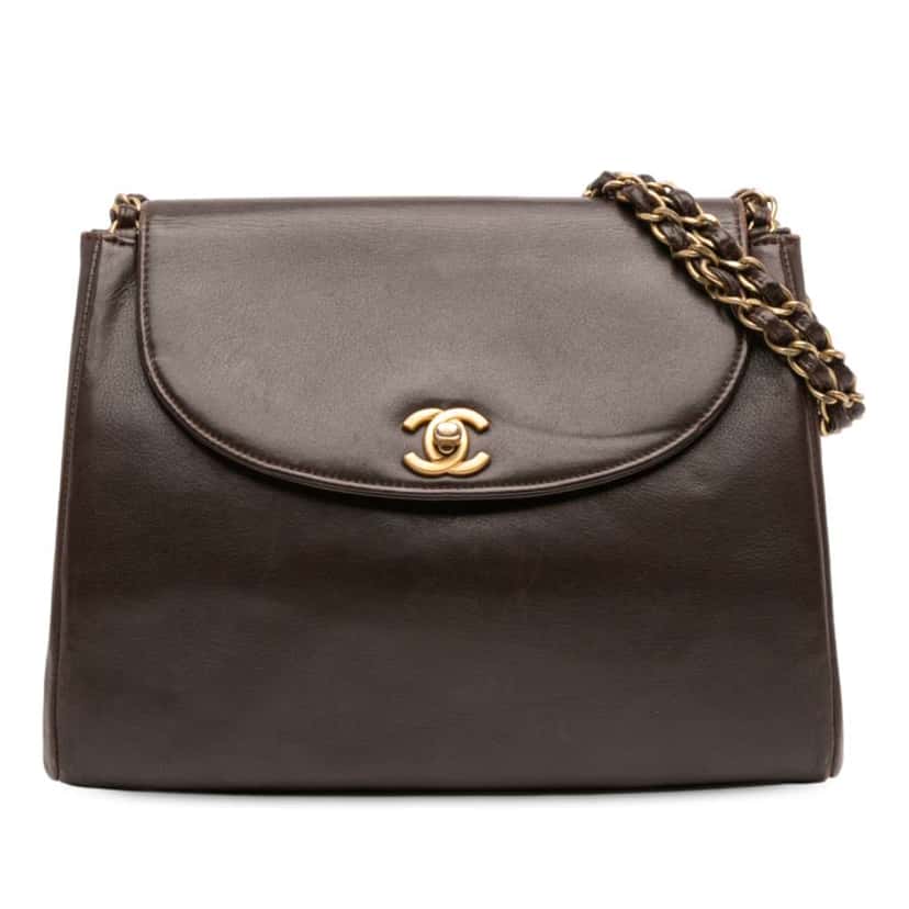 Chanel CC Lambskin Chain Shoulder Bag Brown Leather Good condition - Front View