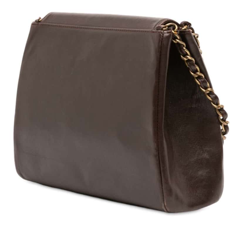 Chanel CC Lambskin Chain Shoulder Bag Brown Leather Good condition - Back View