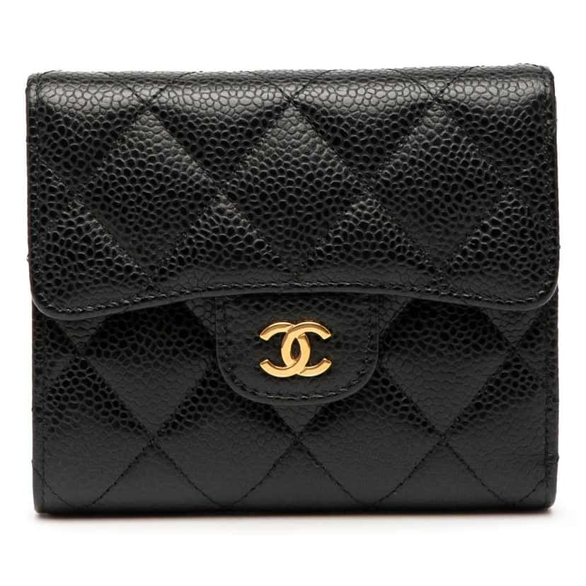 Chanel CC Quilted Caviar Compact Flap Wallet Black Leather Good condition - Front View