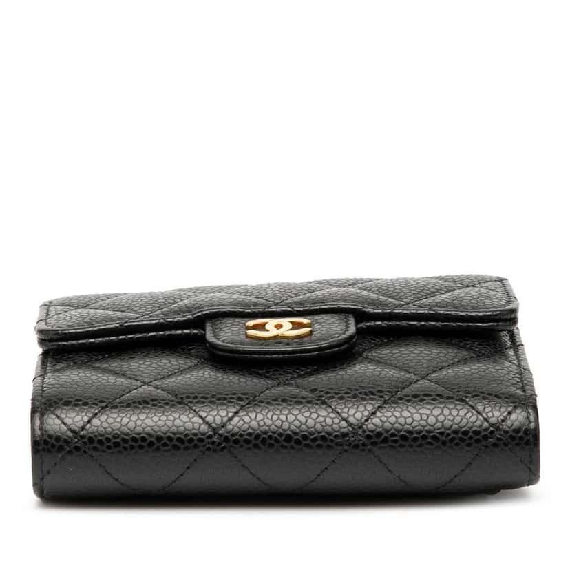 Chanel CC Quilted Caviar Compact Flap Wallet Black Leather Good condition - Inside View