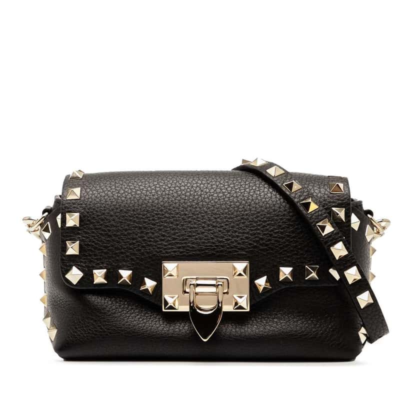Valentino Mini Leather Rockstud Flap Crossbody Black Leather Good condition - Front View