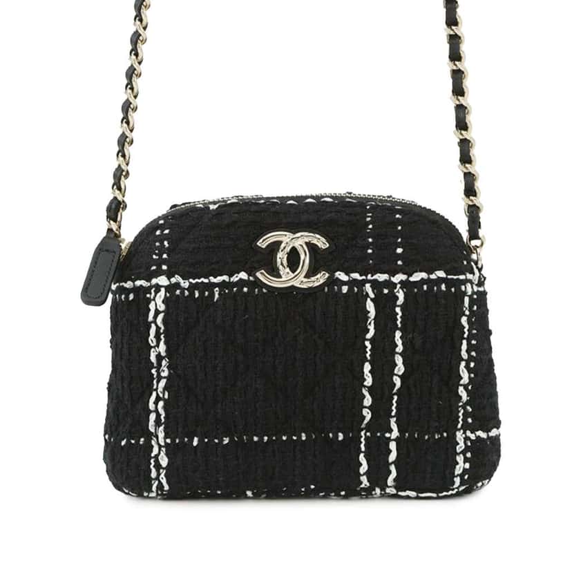 Chanel Mini CC Stitched Tweed VIP Crossbody Black Tweed Good condition - Front View