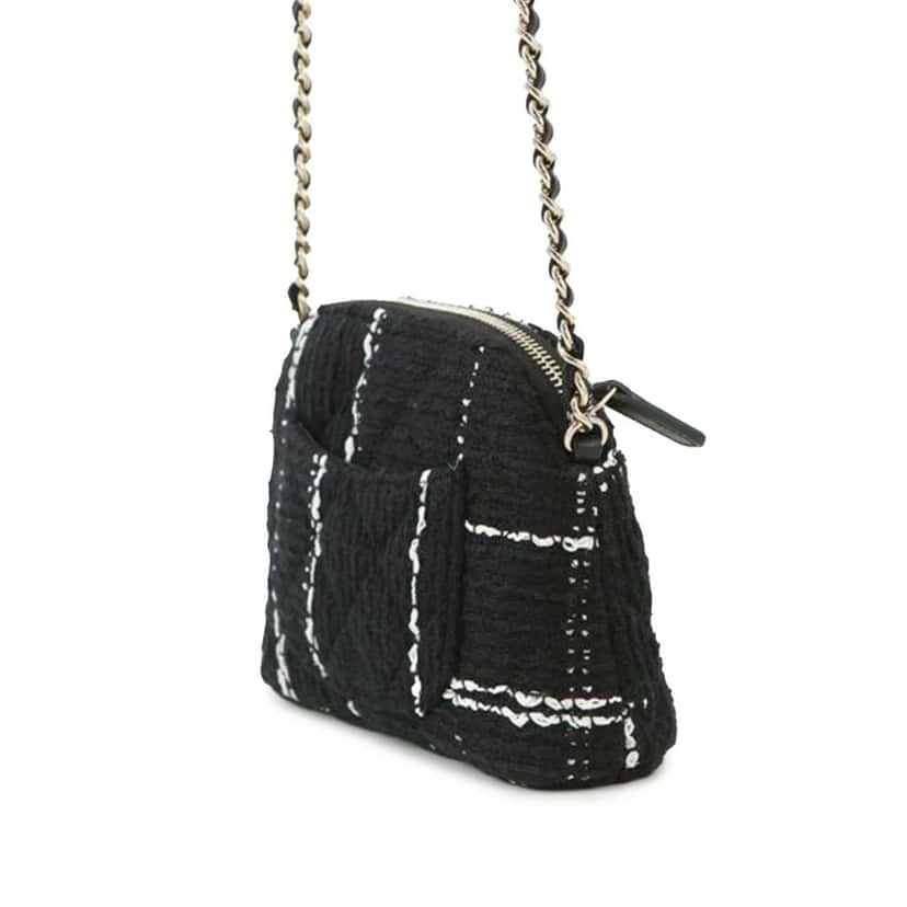 Chanel Mini CC Stitched Tweed VIP Crossbody Black Tweed Good condition - Back View