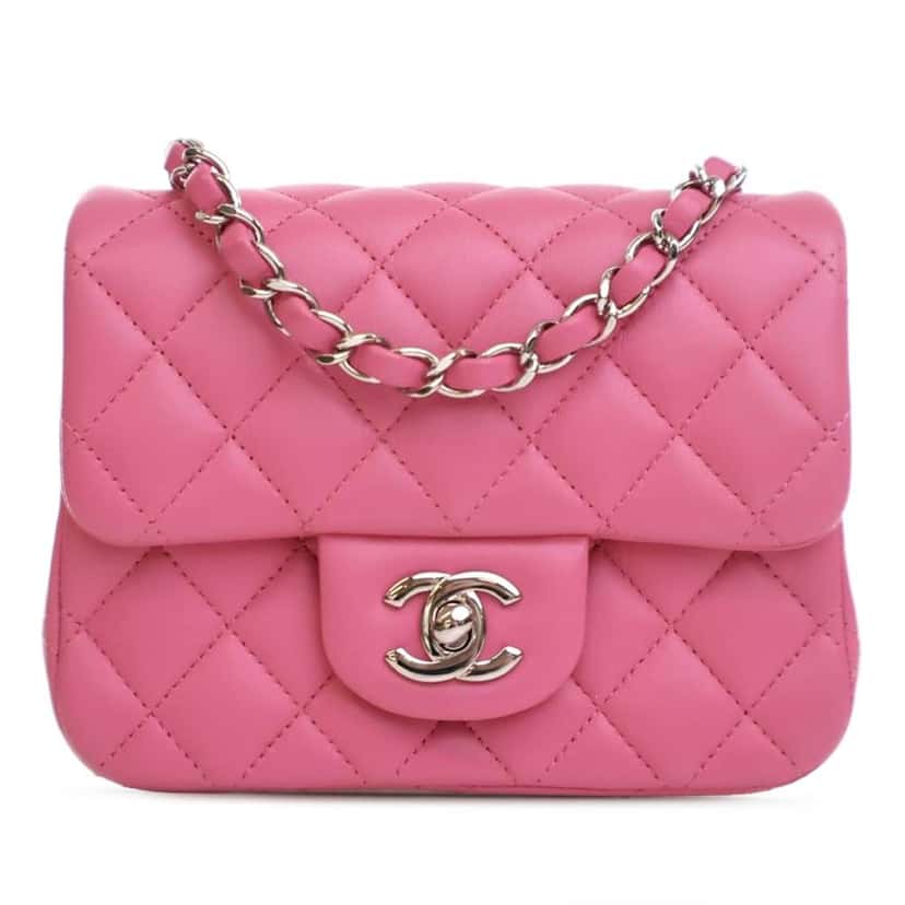 Chanel Mini Square Classic Lambskin Single Flap Pink Leather Good condition - Front View