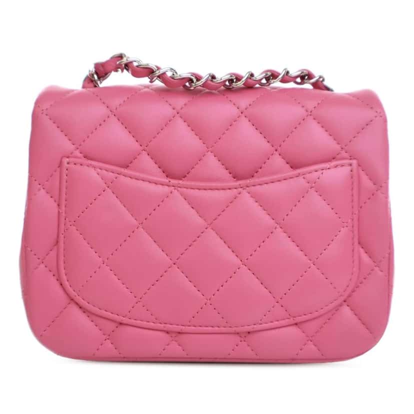 Chanel Mini Square Classic Lambskin Single Flap Pink Leather Good condition - Back View
