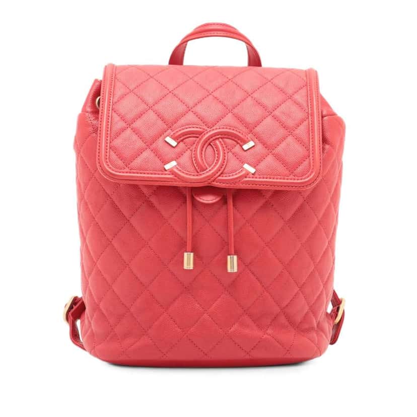 Chanel Quilted Caviar CC Filigree Backpack Red Leather Good condition - Front View