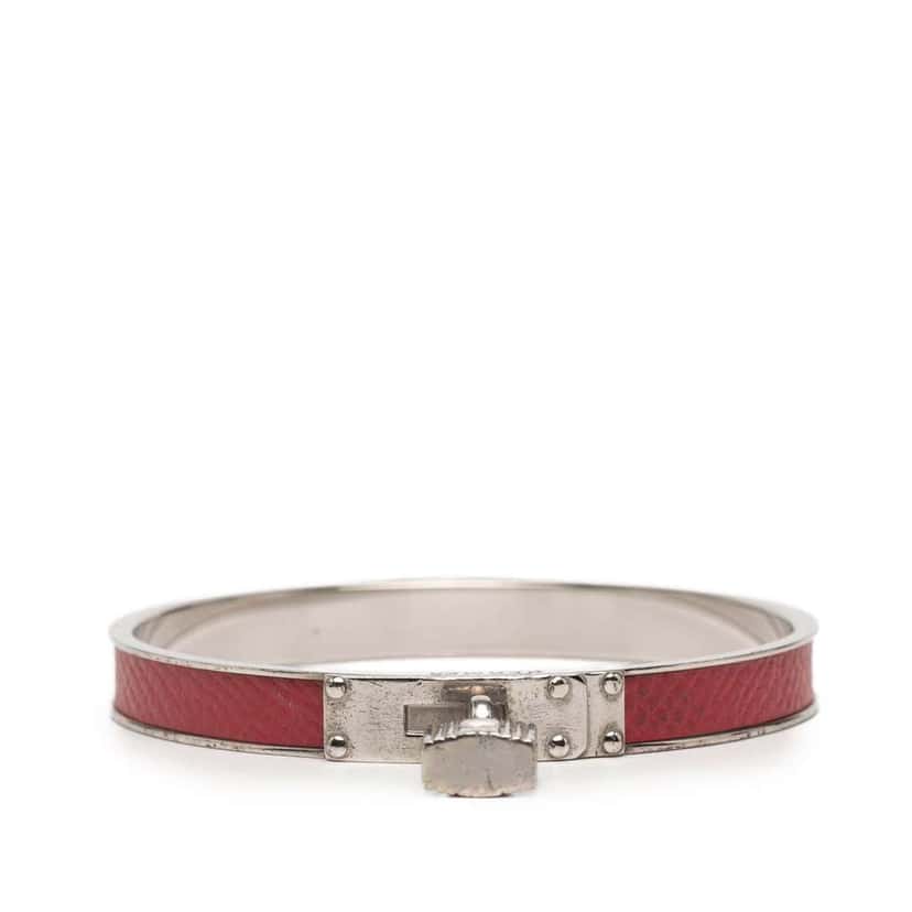 Hermès Palladium Plated Kelly H Lock Bangle Red Leather Good condition - Front View