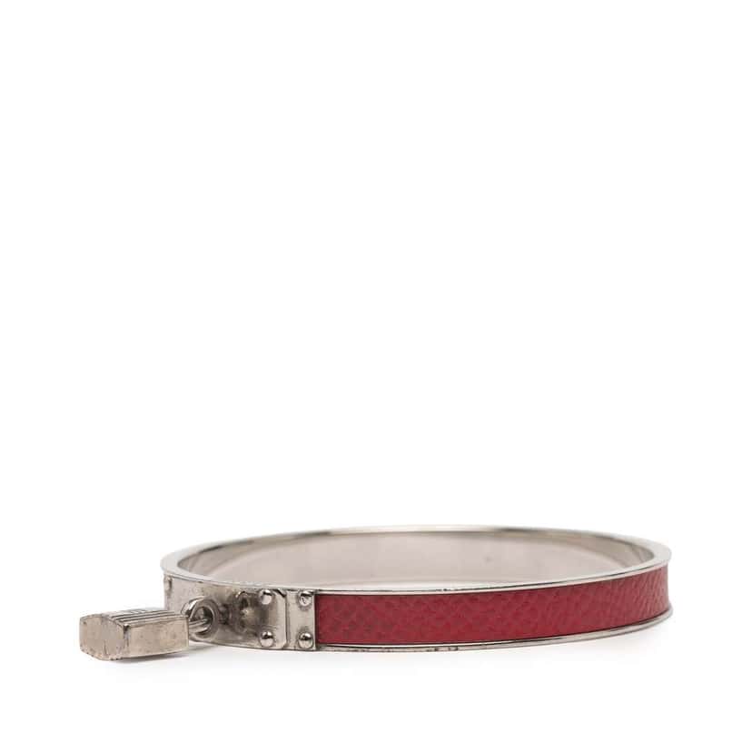 Hermès Palladium Plated Kelly H Lock Bangle Red Leather Good condition - Back View