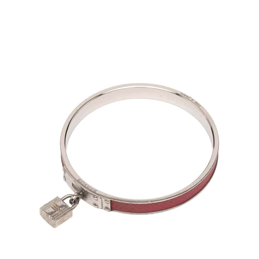 Hermès Palladium Plated Kelly H Lock Bangle Red Leather Good condition - Inside View