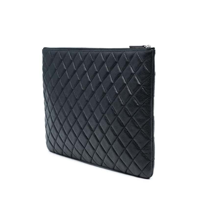 Chanel Large Quilted Caviar O Case Clutch Black Leather Good condition - Back View