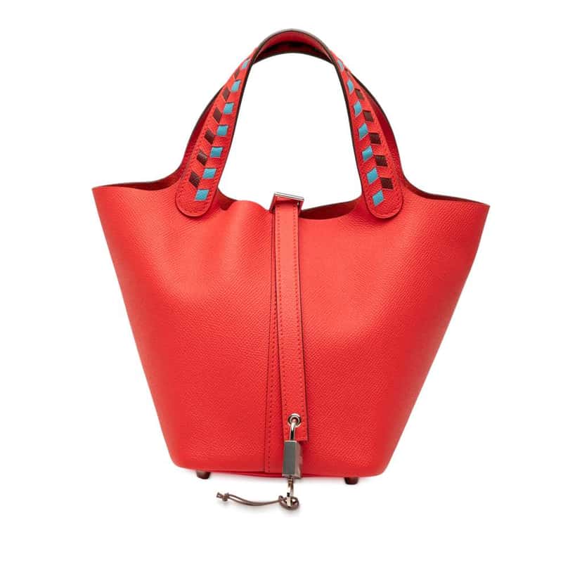 Hermès Epsom Tressage Picotin Lock 18 Red Leather Good condition - Front View