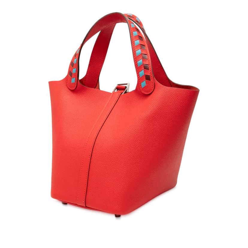 Hermès Epsom Tressage Picotin Lock 18 Red Leather Good condition - Back View