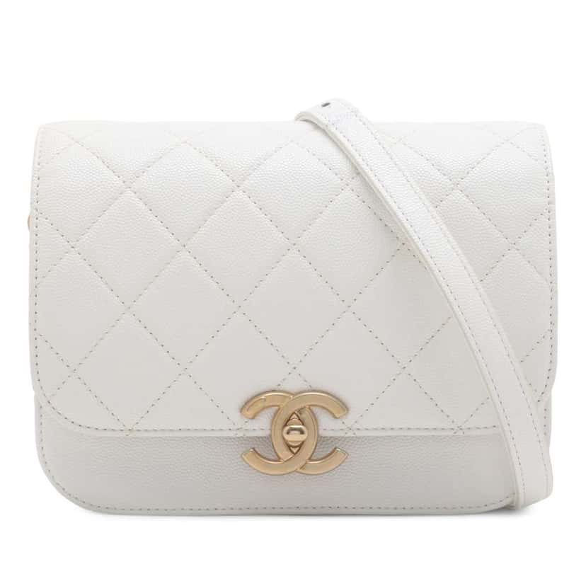 Chanel CC Quilted Caviar Flap Crossbody White Leather Good condition - Front View
