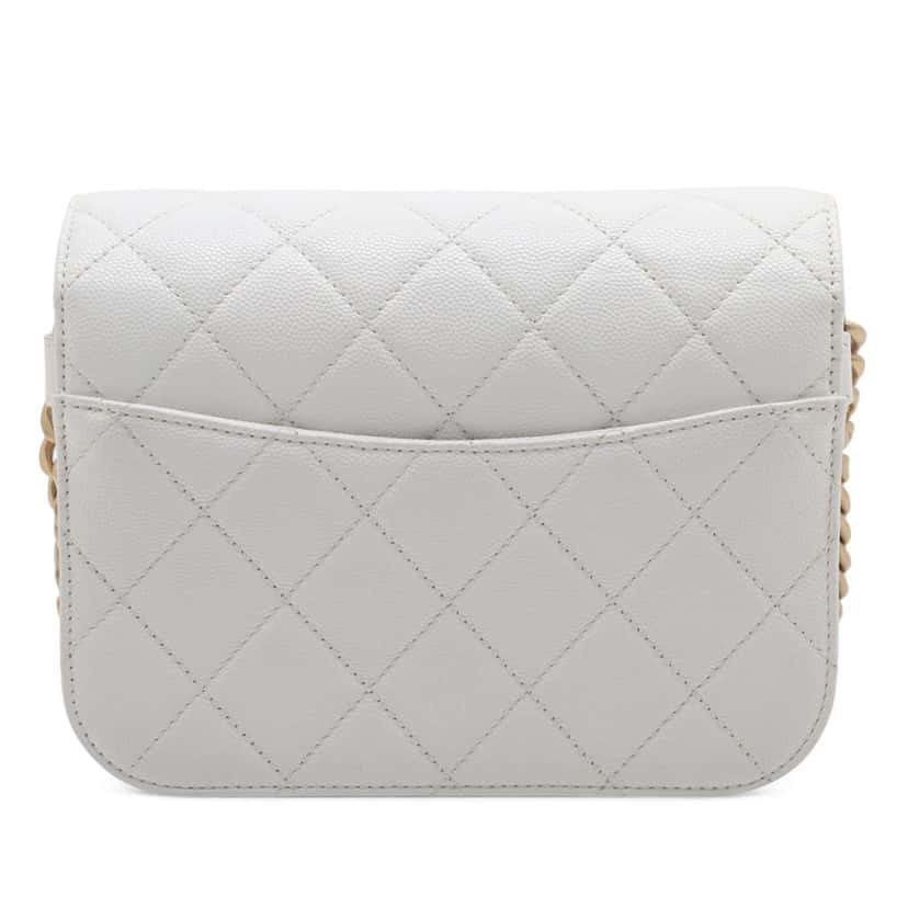 Chanel CC Quilted Caviar Flap Crossbody White Leather Good condition - Back View