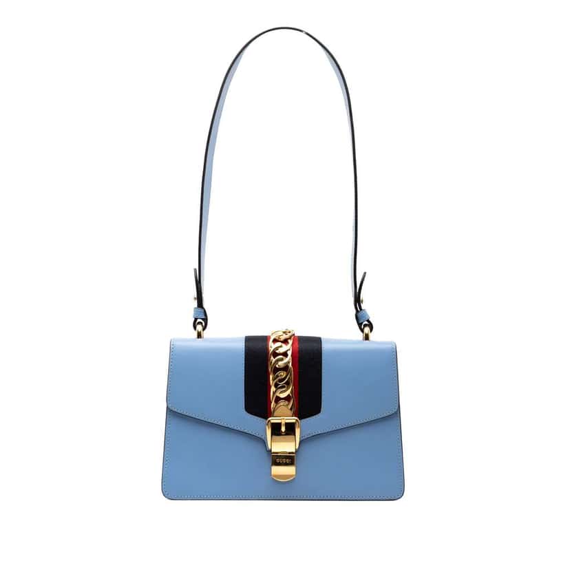 Gucci Small Leather Sylvie Web Satchel Blue Leather Good condition - Front View