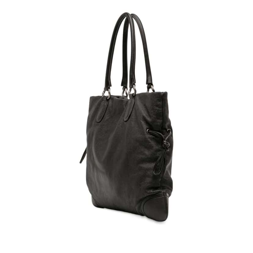 Chanel Washed Calfskin CC Cup Drawstring Tote Black Leather Good condition - Back View