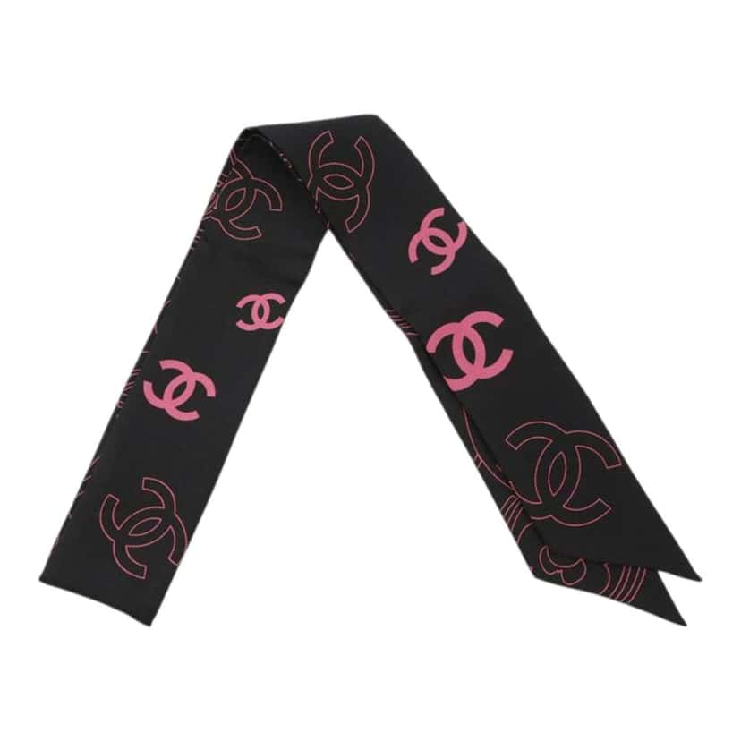 Chanel CC Silk Bandeau Scarf Black Silk Very good condition - Front View