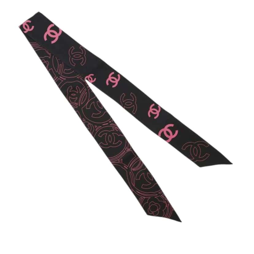 Chanel CC Silk Bandeau Scarf Black Silk Very good condition - Back View