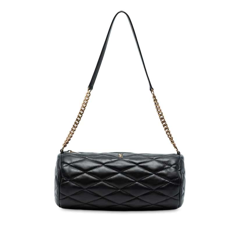 Saint Laurent Small Quilted Lambskin Sade Tube Bag Black Leather Good condition - Front View
