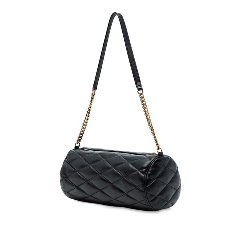 Saint Laurent Small Quilted Lambskin Sade Tube Bag Black Leather Good condition - Back View